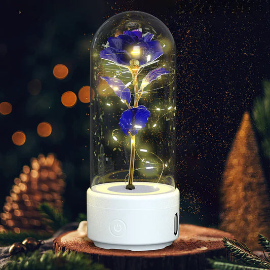 Creative 2 In 1 Rose Flowers LED Light And Bluetooth-compatible Speaker Valentine’s Day Gift Rose Luminous Night Light Ornament In Glass Cover