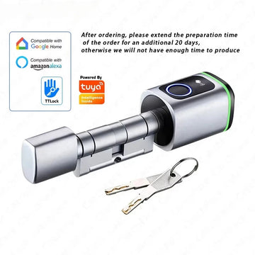 Custom Size Tuya or TTLock APP Fingerprint RFID Card Bluetooth Cylinder Smart Door Lock Electronic Home Replacement