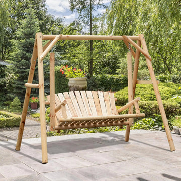 Outsunny Outdoor 2 Seater Swing Chair Larch Wood Garden Swing Seat Porch Hammock Bench Lounger