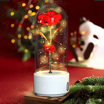Creative 2 In 1 Rose Flowers LED Light And Bluetooth-compatible Speaker Valentine’s Day Gift Rose Luminous Night Light Ornament In Glass Cover